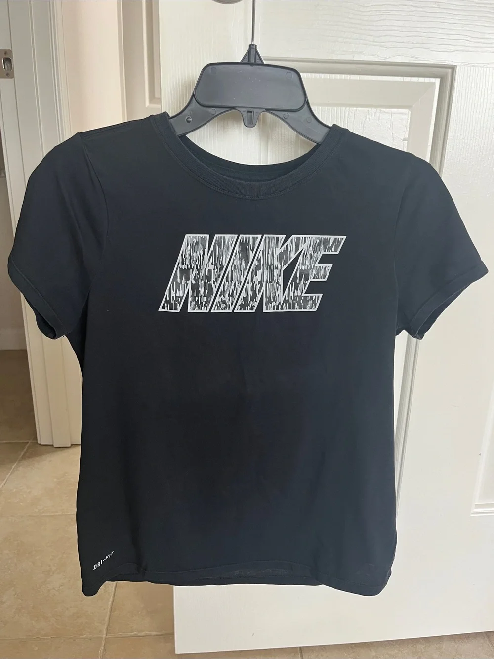Nike Black Short-Sleeve Tee with Patterned White Logo
